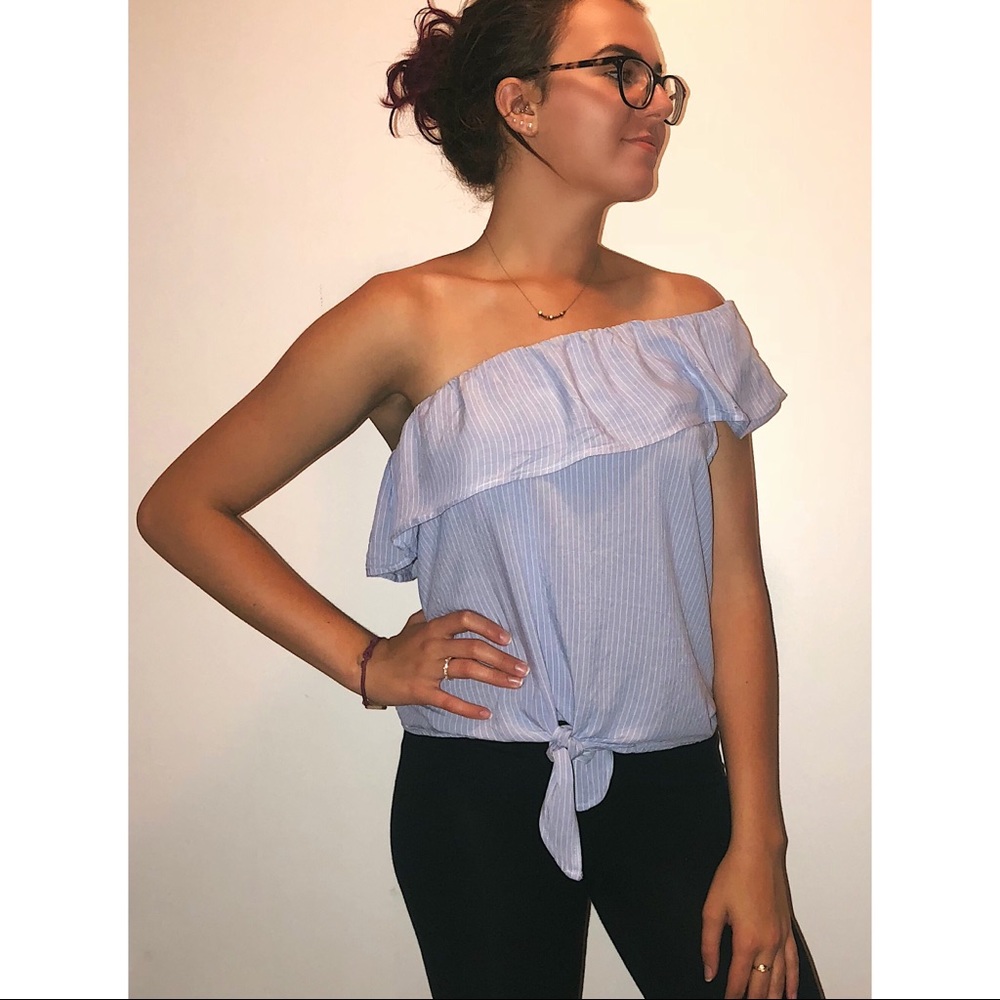 BLUE STRIPED ONE SHOULD SHIRT